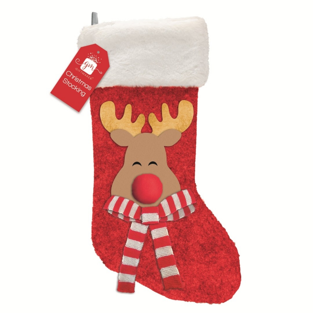 Christmas Reindeer 3D Felt Character Stocking 20cm x 50cm - Click Image to Close