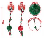 Christmas Festive Rubber & Rope Ball Dog Toy