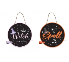 Halloween Hanging Witch Plaque with Broomstick