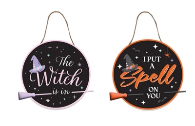 Halloween Hanging Witch Plaque with Broomstick