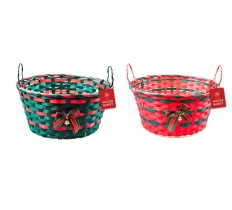 Christmas Striped Wicker Basket with Handle & Bell 30cm