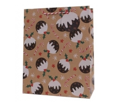 Christmas Gift Bag Kraft Christmas Pudding Large(26 X 32 X 12cm)