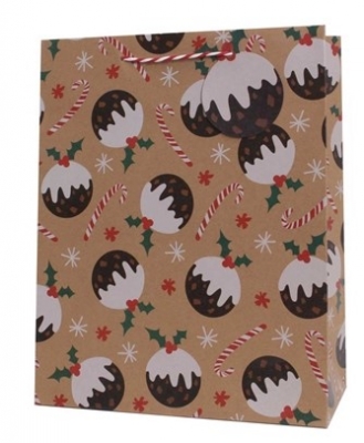 Christmas Gift Bag Kraft Christmas Pudding Large(26 X 32 X 12cm)