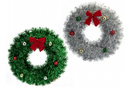 Snow White Bow & Baubles Wreath 38cm