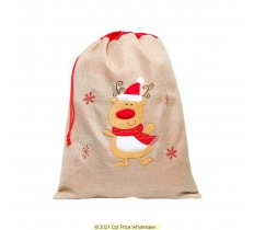 Deluxe Plush Hessian Reindeer Christmas Sack 50cm X 70cm