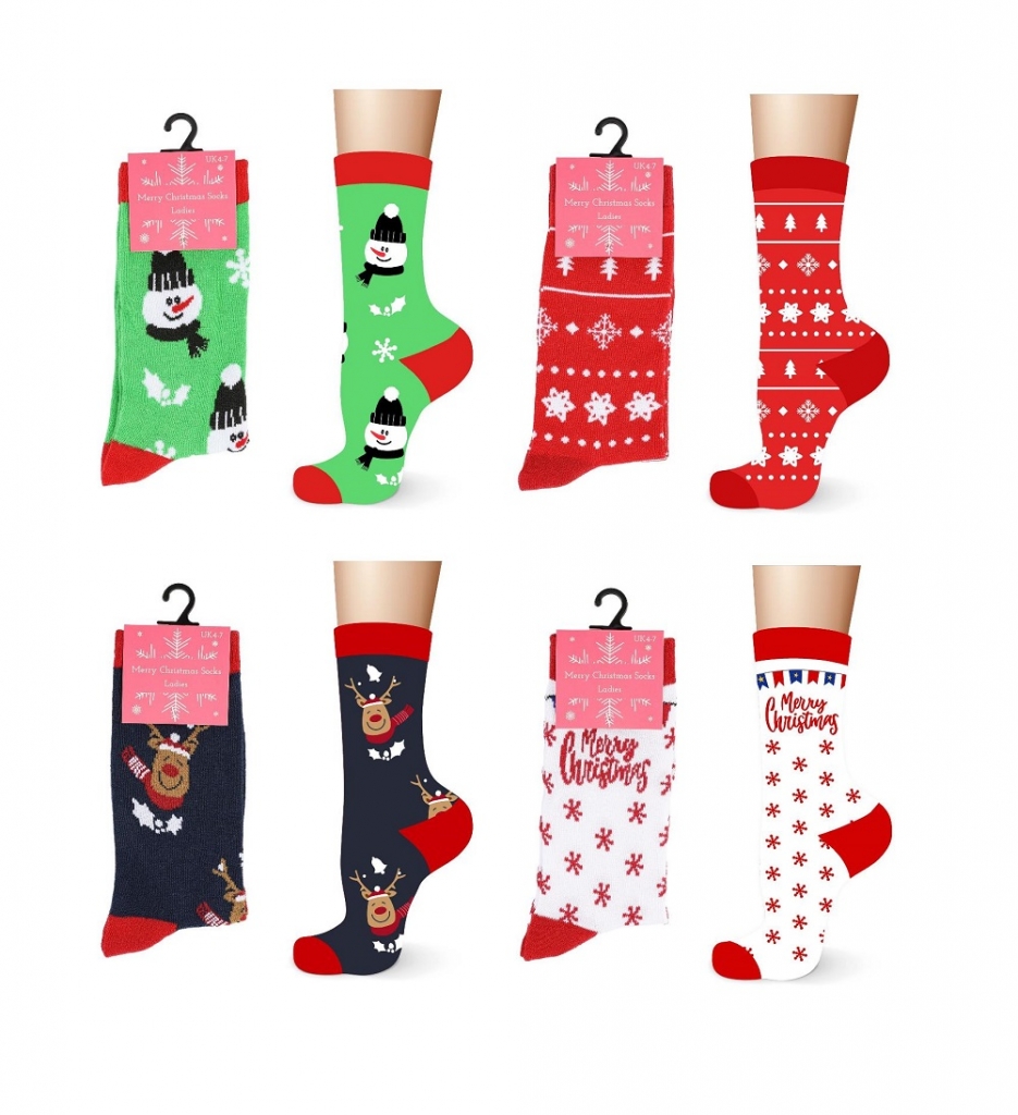 Ladies Cotton Rich Christmas Design Socks - Click Image to Close