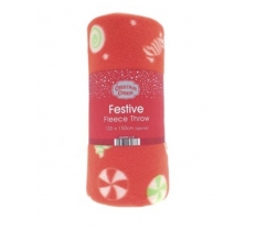 Candy Cane Festive Design Fleece Blanket Throws 120x150cm