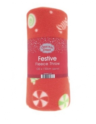 Candy Cane Festive Design Fleece Blanket Throws 120x150cm