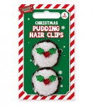 Christmas Pudding Hair Clips 2Pk