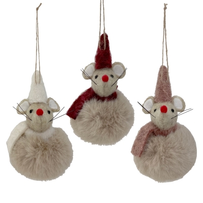 Christmas Pompom Mouse Bauble 12cm