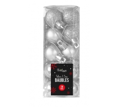 Silver Baubles 2.5cm Diameter 20 Pack