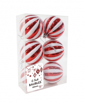 Ribbed Baubles 60Mm 6Pk Glitter