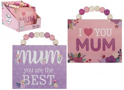 Hanging Mum Sign With Beaded Hanger 15cm