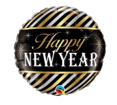 18" Round New Year Diagonal Stripes Balloon