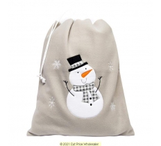 Deluxe Plush Silver Snowman Christmas Sack 50cm X 70cm