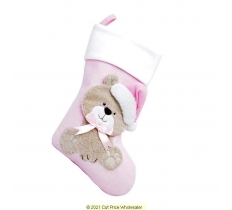 Deluxe Plush Baby Pink Knitted 3D Teddy Stocking 40cm X 25cm