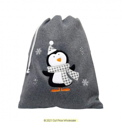 Deluxe Plush Charcoal Penguin Christmas Sack 50cm X 70cm