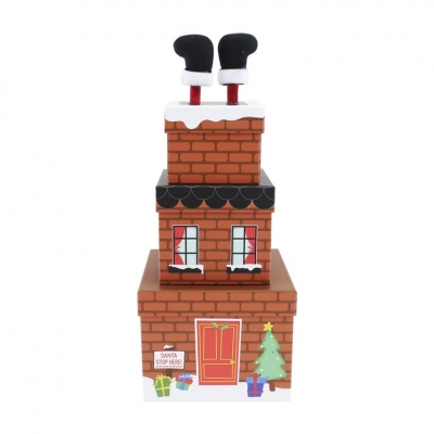 Plush Gift Box Set 3 Piece - Santa Going Down Chimney