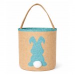 Easter Jute Cotton Bucket Bag With Blue Bunny & Fluffy Tail