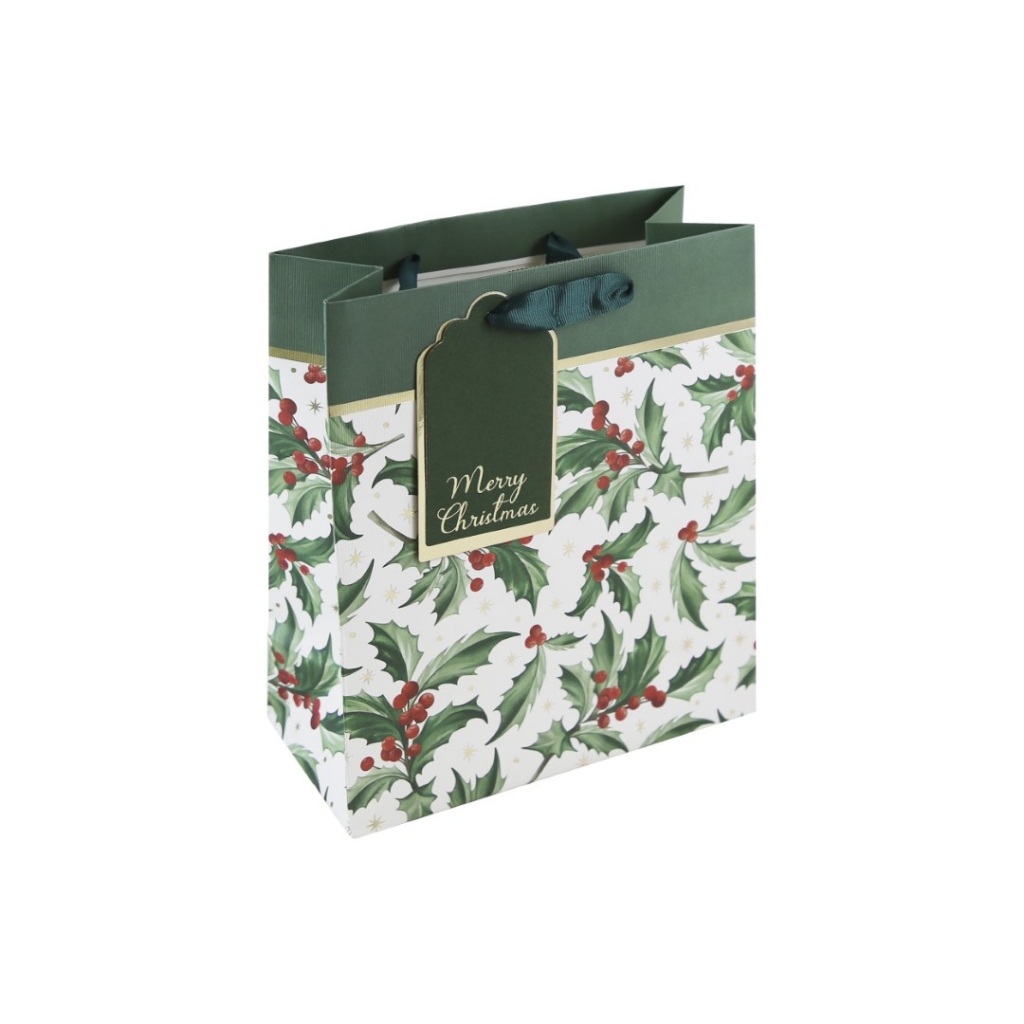Christmas Holly Medium Gift Bag - Click Image to Close