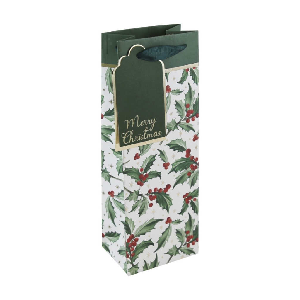 Christmas Holly Bottle Gift Bag - Click Image to Close