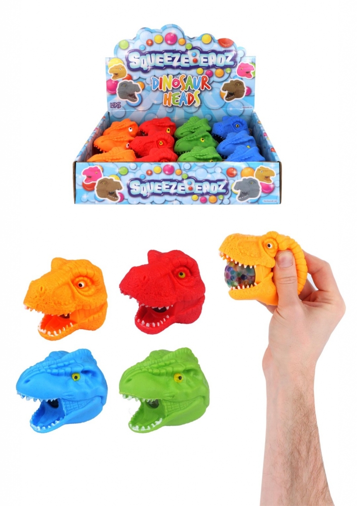 Squeeze Dinosaur Head With Beads 9cm - Click Image to Close