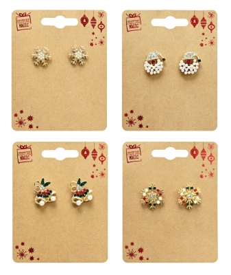 Christmas Pearl Stud Earrings Asst