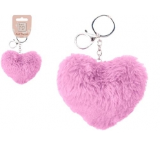 FAUX FUR HEART SHAPED POM POM KEYCHAIN