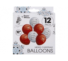 10" PRINTED CHRISTMAS BALLOONS IN HANGING BOX PACK OF 12
