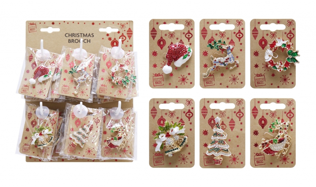 Christmas Diamante Brooch ( Assorted Designs ) - Click Image to Close