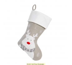 Deluxe Plush Silver Fluffy Reindeer Stocking 40cm X 25cm