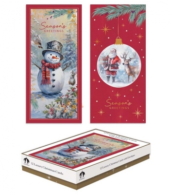 Card Xmas 12 Slim Boxed Snowman / Santa