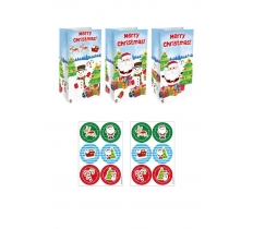 12 x CHRISTMAS PAPER PARTY BAGS WITH STICKERS
