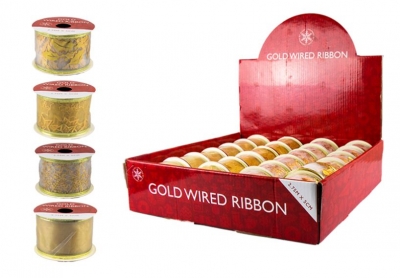 Gold Christmas Wired Ribbon 5cm X 2.75M
