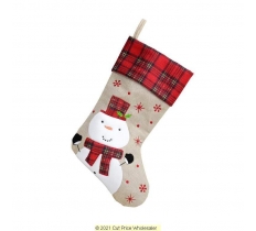 Tartan Snowman Christmas Stocking 40cm X 25cm