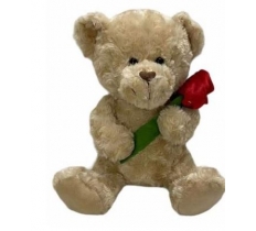 Valentines Bear With Rose 25cm