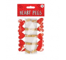 Valentines Day Wooden Heart Pegs 12 Pack