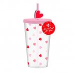 Re-usable Plastic Heart Cup with Straw