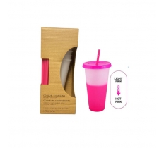 Pink 700Ml Colour Changing Drinking Cup With Straw Pack Of 5