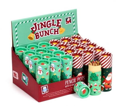 Jingle Bunch Christmas Pencil Pot with 12 Colouring Pencils