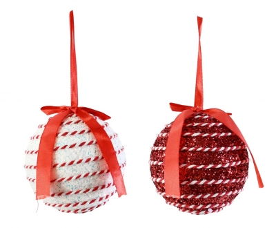 Christmas Candycane Rope Bauble Glitter 10cm