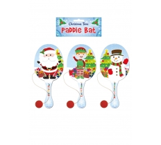 Christmas 22cm Wooden Biff Paddle Bat & Ball