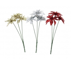 Glitter Poinsettia Bunch 25cm 3 Heads