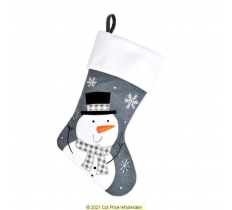 DELUXE PLUSH GREY KNITTED SNOWMAN STOCKING 40CM X 25CM