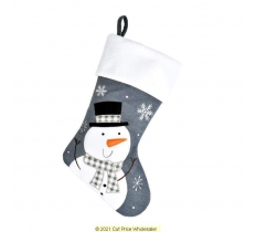 Deluxe Plush Grey Knitted Snowman Stocking 40cm X 25cm