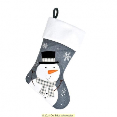 Deluxe Plush Grey Knitted Snowman Stocking 40cm X 25cm
