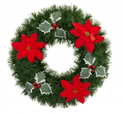 Snow White Holly/poinsettia Wreath 38cm