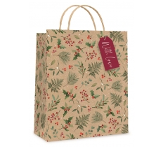 Christmas Gift Bag Kraft Holly Large ( 26 X 32 X 12cm)