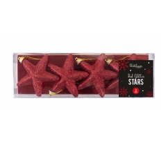 Red Glittered Star Christmas Tree Decorations 4 Pack