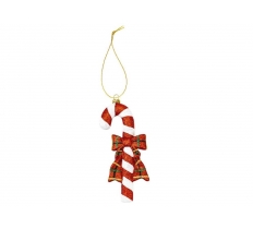 HAND PAINTED CHECK CANDY CANE HANGING DECORATION